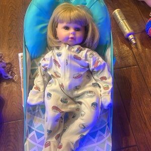 Reborn Doll in Blue and White Outfit with Blonde Hair